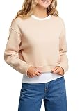oodji Ultra Damen Kurzes Sweatshirt mit Angerauhter Innenseite, Beige, DE 38 / EU 40 / M