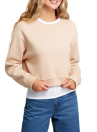 oodji Ultra Femme Sweat-Shirt Court en Molleton Gratté à l’IntéRieur, Beige, FR 38 / S Cover