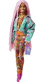 Barbie Extra Doll #10 in Floral-Print Jacket & Jogger Set with DJ Mouse Pet, Extra-Long Pink Braids, Layered Outfit & Accessories, Gift for Kids 3 Years+