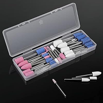 36 Pieces Shank Abrasive Mounted Stone Grinding Wheel Head Mounted Points Abrasive Stone Heads Set Grinding Wheel Bits with Plastic Box for Rotary Tool 1/8 Inch Shank 3 Colors 2 Shapes 6 Sizes