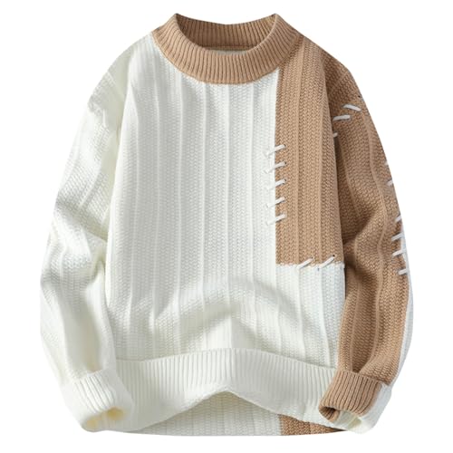 Sweater Men Round Neck Long Sleeve Sweater Loose Fit Pullover Sweaters Cable Knit Pullover Plus Size Warm Winter Tops
