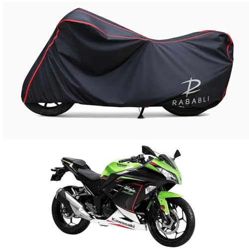 Image of Waterproof Bike Body Cover Compatible for | KawasaNinja 300 BS6 | Taffeta Fabric, Red Piping Design, Bottom Elastic Fit | Dustproof, Sun UV & Rain Protection for All Bikes