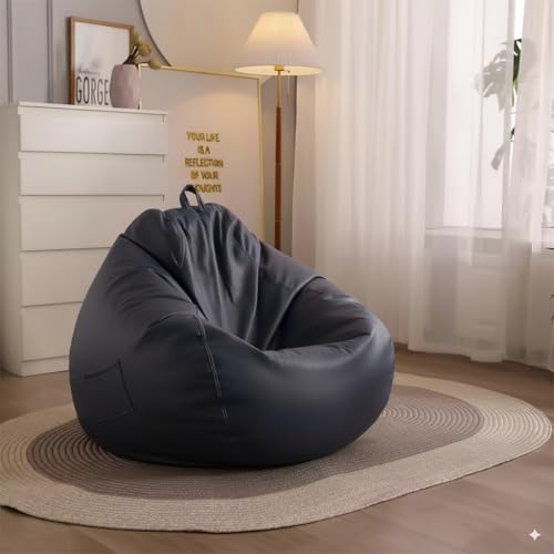Image of 4XL Leatherette Bean Bag Chair with Footrest & Cushion with Beans Filled (Ready to Use) Color- (Navy Blue, Bean Bag Only)