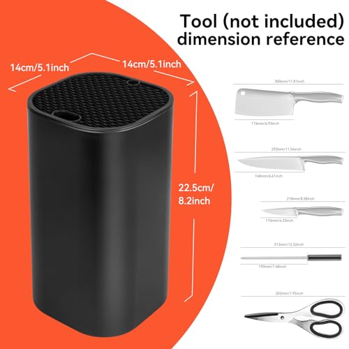 Fohil Knife Block without Knives, Universal Knife Block, Detachable Knife Holder, Space Saver Knife Storage Holder with Scissors Slot, Sharpening Bar Slot, Kitchen Knife Holder Black by Fohil - Image 6