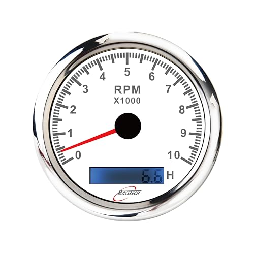 RACETECH 85mm 10000 RPM Electrical Tachometer - White Dial