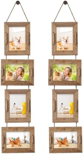 ABSWHLM 5x7 Picture Frames Rustic Solid Wood Hanging Picture Frames 4 Opening Photo Frame Display 4"x6" Pictures with Mat or 5"x7" Without Mat, 2 Pack Weathered Brown