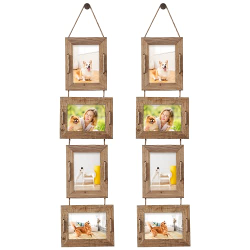 Abswhlm 5X7 Picture Frames Rustic Solid Wood Hanging Picture Frames 4 Opening Photo Frame Display 4"X6" Pictures With Mat Or 5"X7" Without Mat, 2 Pack Weathered Brown #TOP1