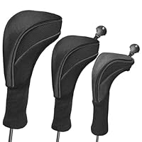 YOFAPA 3 Stück Golf Schläger Kopf Schutzhüllen, Golfdriver und Fairwayholz Kopfhauben Set, Schutz Anti-Kratzer Hüllen, Elastischer Langer Hals, Einfache Identifikation, Schwarz & Rot