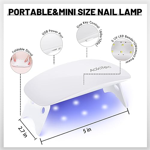 Aokitec Mini UV LED Nail Lamp, Portable Gel Light Mouse Shape Pocket Size Nail Dryer with USB Cable for all Gel Polish(White) - Image 6