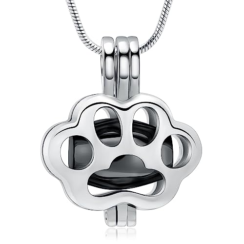 QGJNSGC Pet Cremation Jewelry for Ashes for Dog Cat Paw Print Memorial Locket Urn Necklace with Mini Case Keepsake Cremation Jewelry for Women/Men