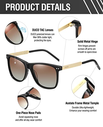 Image of DUCO Retro Square Polarized Sunglasses for Men Women Sun Glasses Acetate Frame 100% UV Protection 2143