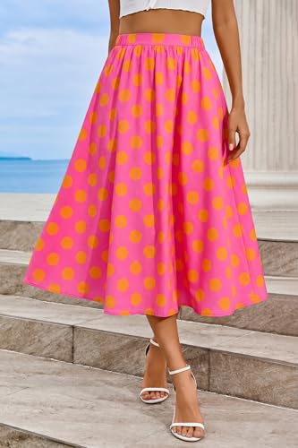 Image of Cicy Bell Womens Summer Striped Maxi Skirts A-Line Beach Vacation Outfits | Elastic Waist, Side Pockets, Flowy, Midi Length, Color Contrast, Trendy Casual