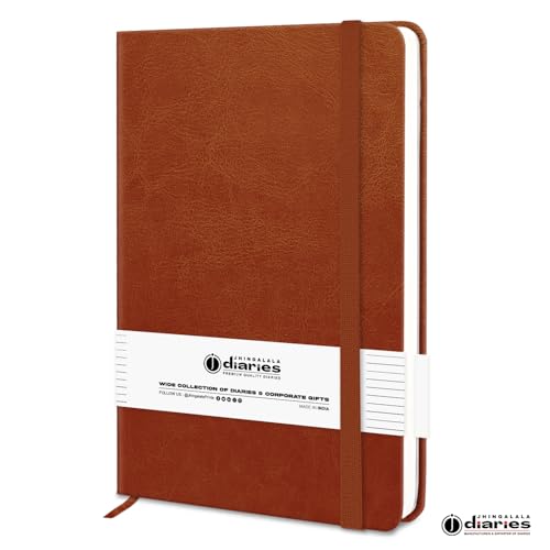 Image of Jhingalala A5 Leather Cover Hardbound Undated Journal Notebook with Pen Combo Gift | 80 GSM Premium Non-Bleeding Paper | Diary with Pen | Ideal Corporate, Diwali & New Year Gift (Tan Brown)