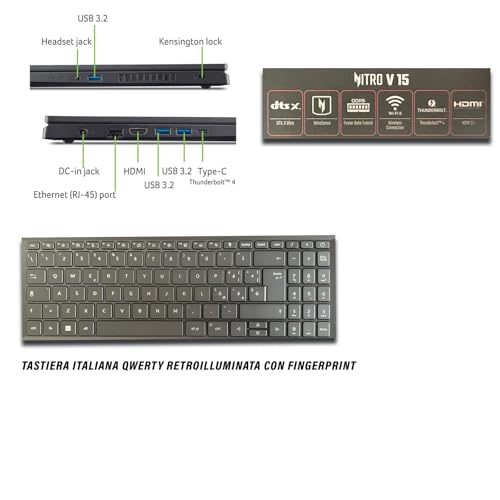 Nitro Notebook Gaming, Cpu Intel Core i9 13900H, Ram 16Gb, SSD 512 Gb, Display 15,6" FHD IPS 180Hz, NVIDIA GeForce RTX 5050 8Gb GDDR7, Tastiera Retroilluminata, Win 11 Pro, Pronto all'uso - Notebook - Immagine 3