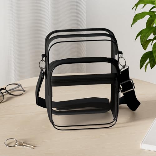 Blvornl Clear Crossbody Bag with Adjustable Shoulder Strap, Stadium Approved PVC Clear Purse Bag with Front Pocket, Clear Messenger Bag for Women and Men for Concerts Sports Events - Thumbnail 2