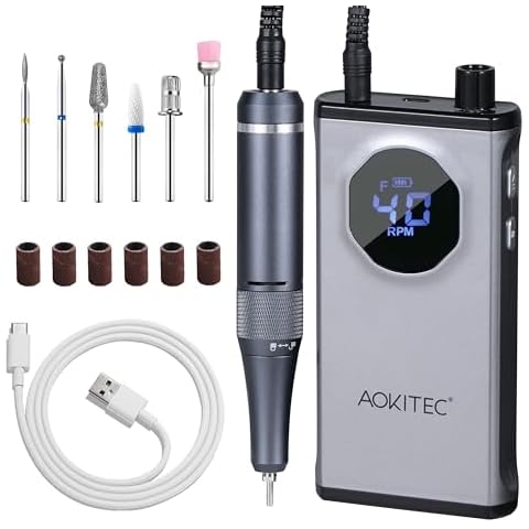 Aokitec Electric Nail Drill - 40000RPM Rechargeable Portable Nail Filer Machine with Nail Drill Bits Sanding Bands for Acrylic/Gel Nails Removal Manicure Pedicure Kit for Salon Home Use Cover