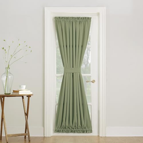 Sun Zero Barrow Energy Efficient Rod Pocket Door Curtain Panel, 54' x 72', Sage Green