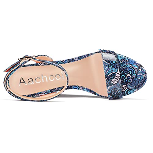 Image of Aachcol Women Platform Wedge Sandals Round Peep Open Toe Ankle Strap Slingback Two-Piece Chunky Block High Heel Dress Shoes Pumps Party Patent 4 Inch