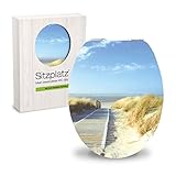 SITZPLATZ® WC-Sitz mit Absenkautomatik | Dekor Dünenblick | High-Gloss Toilettendeckel mit Holzkern | Fast-Fix | Metallscharnier | Universale O-Form | Oval | Motiv Toilettensitz glänzend | 40218 7