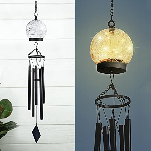 42 Inch Wind Chimes Outdoor Solar Lights, 15 Twinkle Warm White Led Large Sympathy Chime Crackled Glass Ball Birthday Gifts For Women Mom Grandma Decorative Hanging In Garden, Yard, Patio, Landscape #TOP27