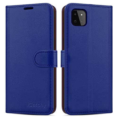 iCatchy for Samsung Galaxy A22 5G Case Leather Wallet Book Flip Folio Stand View Cover Magnetic Closure with Card Slots and Kickstand for Samsung Galaxy A22 5G Phone Cover (Blue)