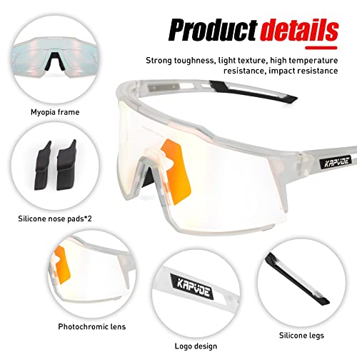 KAPVOE Óculos de sol para ciclismo fotocromáticos MTB Clear Mountain Bike Transition para homens e m