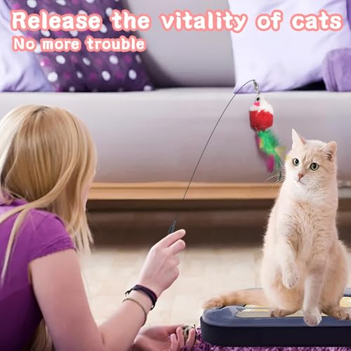 QAWRZZPR 4-in-1 Interactive Cat Toy for Indoor Cats – Retractable Cat Wand, 2-Pole Suction Cup, Catnip Pillow, 14+ Accessories – Self-Play & Interactive Cat Feather Toys with Safe Durable Materials