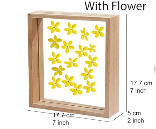 Image of Desi Rang Wooden Square Frame For Wall Decor Table Top Hanging Any Green Or Dry Plant Leaf Picture Photo DIY Gift Home Decoration (Natural,Sqr,7X7 Inch,With Yellow Flower)