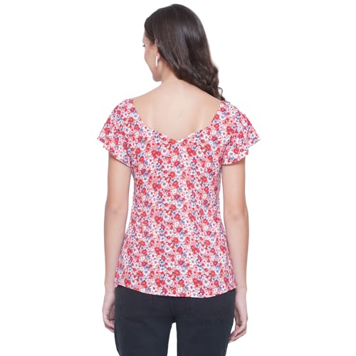 Image of Women Floral Printed Top | Short Sleeve Casual Summer Wear | Soft Breathable Fabric | Stylish Regular Fit Tunic for Women & Girls
