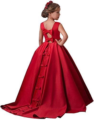 Simple Girls Pageant Dresses Bows Satin Flower Girl Dress for Wedding Kids Dance Prom Ball Gown2