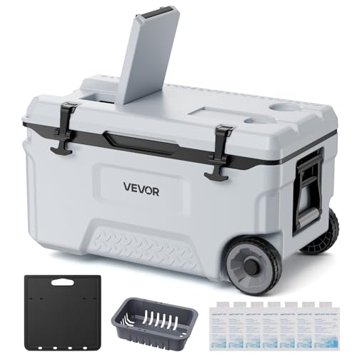VEVOR Hard Cooler, 52QT Portable Rolling Cooler with Wheels, Leak-Resistant Coolbox Keeps Contents Cool for 48 Hours, Ice Retention Insulated Chests, Ultra-Light for Outdoor Picnics, Grill, Camping by VEVOR - Used condition - US$123.41
