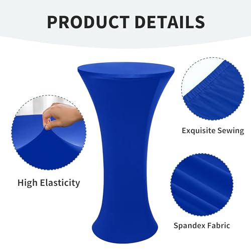 Wolkemer 4PCS 24x43 Inch Royal Blue Round Cocktail Tablecloth Fitted Highboy Stretch Cocktail Table Cover for Banquet Bar Party Pub Wedding Indoor Outdoor by Wolkemer - Used condition - Image 3