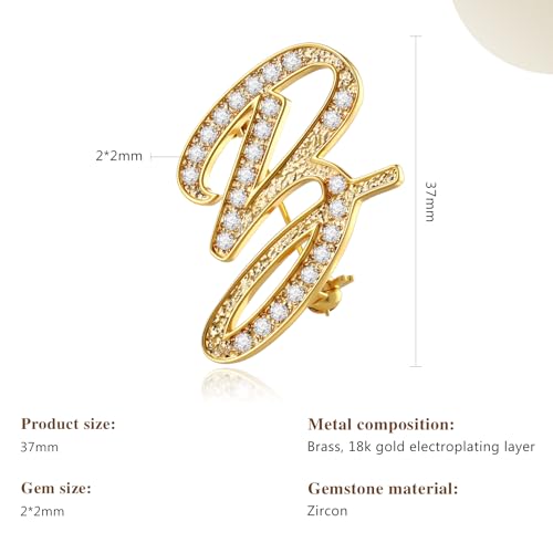 Image of Cicy Bell A-Z Initial 26 Letter Brooch Pins 18k Gold Plated Cubic Zirconia Breastpin Name Personalized Gifts for Women Men