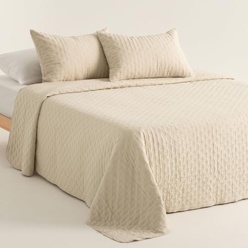 GAMUSI Colcha Cama 105 cm Ligera Entretiempo Primavera Verano Acolchada, 200x270 cm, Color Beige