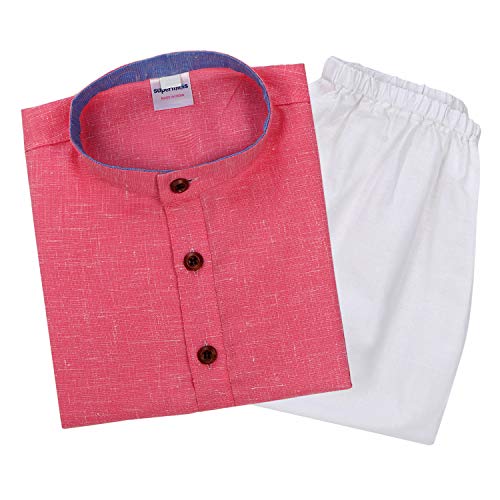Image of superminis Baby Boys Cotton Solid Ethnic Wear Kurta Pyjama Set With Wooden Button