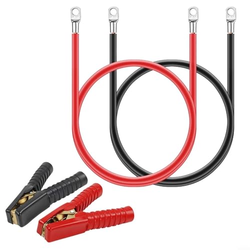 URPIZY Juego de cables de batería de 50 cm, 5 AWG, M8, 12 V, cable de conexión con pinzas de cocodrilo, para coche, barco, baterías solares, color negro y rojo