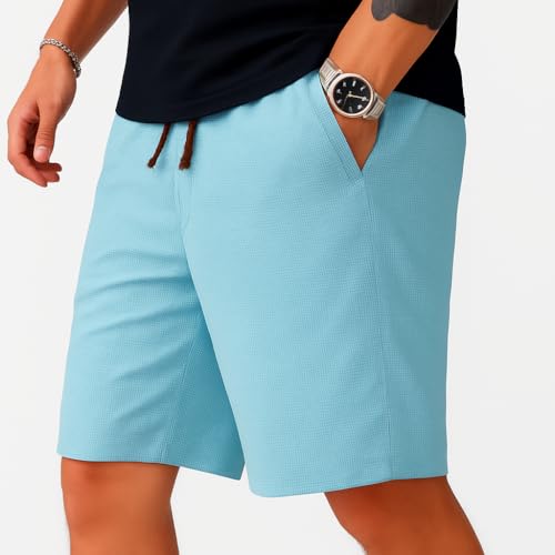 Image of Vogaan Men's Casual Slim Fit Shorts | Stylish Knee-Length Shorts with Elastic Waist | Summer Wear Short with Side Pockets for Gym Travel & Outdoor