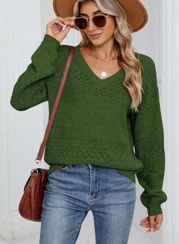 Image of JOCAFIYE Womens Sweaters Casual Long Sleeve V Neck Lightweight Hollow Out Pullover Sweater Tops