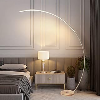 HKLY Floor Lamp Arc, LED Floor Light Reading Standing Lamp Dimmable for Living Room Bedroom Modern Designer Style Aviation Aluminum Curved Stem Floor Light, 3 Color Temperatures 25W,White