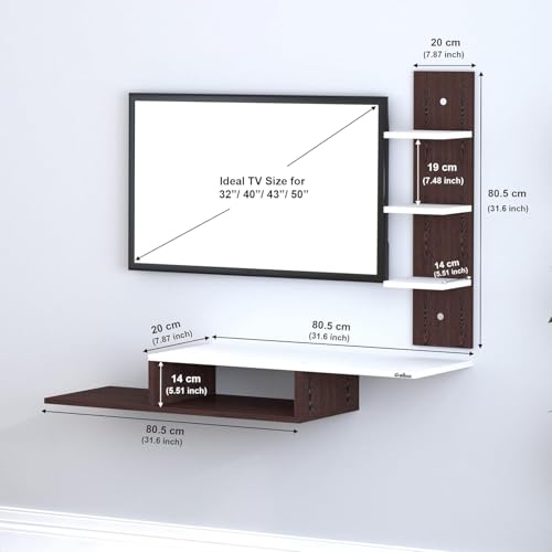 Image of Anikaa Engineered Wood LED Light TV Unit Wall Mounted TV Unit Cabinet with Shelves Display Unit for Living Room, Set Top Box Stand - Wenge /White (D.I.Y - Do-It-Yourself) Ideal for Up to 43 inch Inches