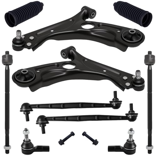 TUCAREST 10Pc Suspension Kit Fit For 2012-2016 17-20 Chevy Sonic, 2 Front Lower Control Arm w/Ball joint + 4 Outer Inner Tie Rod + 2 Sway Bar + 2 Boots [# K622426 K622428 K750630 EV800936 ES800929]