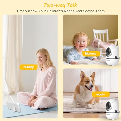Image of HelloBaby 6 inch Split Screen No WiFi Baby Monitor 2 Cameras & Audio, 30H ECO | Private No-WiFi, 2-Room Monitoring, Night Vision, Easy Setup, 1000ft, PTZ, VOX, ECO, 2-Way Talk, Time, Parents & Caregivers