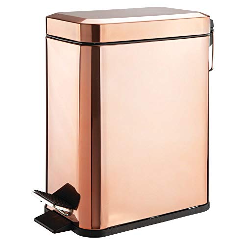 mDesign 1.3 Gallon Rectangular Small Steel Step Trash Can Wastebasket, Garbage Container Bin