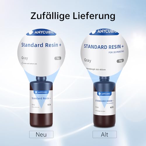 ANYCUBIC Standard Resin Plus 1000g, 3D Drucker Resin, 405nm LCD SLA Rapid UV Aushärtung Resin, Hochpräzises und schnelles Photopolymer Harz für LCD/DLP/SLA 3D Druck, Grau