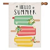 Hexagram Summer Flag-Hello Summer Popsicles House Flag 28x40 inches Double Sided-Burlap Summer House...