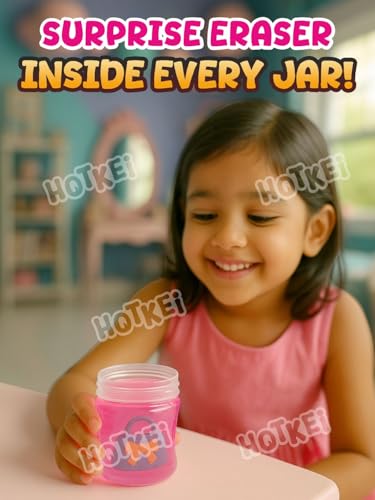Image of HOTKEI Little Princess Slime for Kids 3 to 10 Years Stretchable Slime with Surprise Cute Fashion Eraser Inside Soft Non-Sticky DIY Slimy Fun Toy Birthday & Return Gift for Kids Girls & Boys Pack of 4
