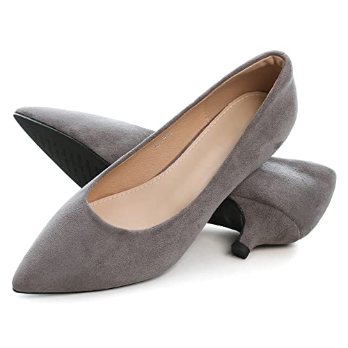 Image of Women's Low Kitten Heel Pumps Classic Fashion Dress Pumps Simple Heeled Shoes for Office Work