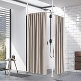 HOSKO Double Curtain Divider Stand - 48 to 144 inches Expandable Curtain Rods Room Divider, Damage Free Freestanding Vertical Tension Stand, White