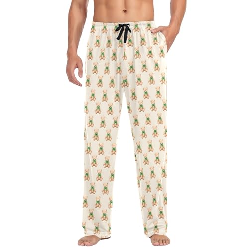 Mens Cotton Pajama Pants Sleep Lounge Pj Bottoms Sleepwear with Pockets Drawstring S Teddy Bear Bow
