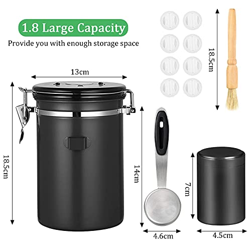 Foto von JOYBOY 1.8L Kaffeedose Luftdicht,Kaffeebohnen Behälter mit Datumsanzeige und Messlöffel für Kaffeepulver Tee Nüsse Kakao Aufbewahrung(Schwarz)